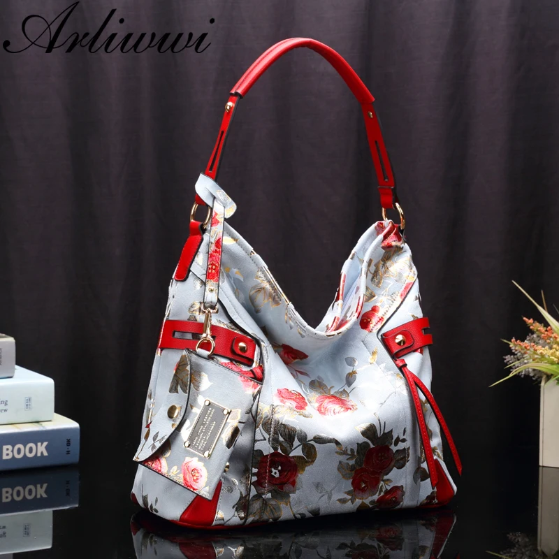 Arliwwi Brand Designer Women\'s Floral Large Capacity Shoulder Bags Lady Hobos Rose Big Cross Body Messenger Handbags Female PY08