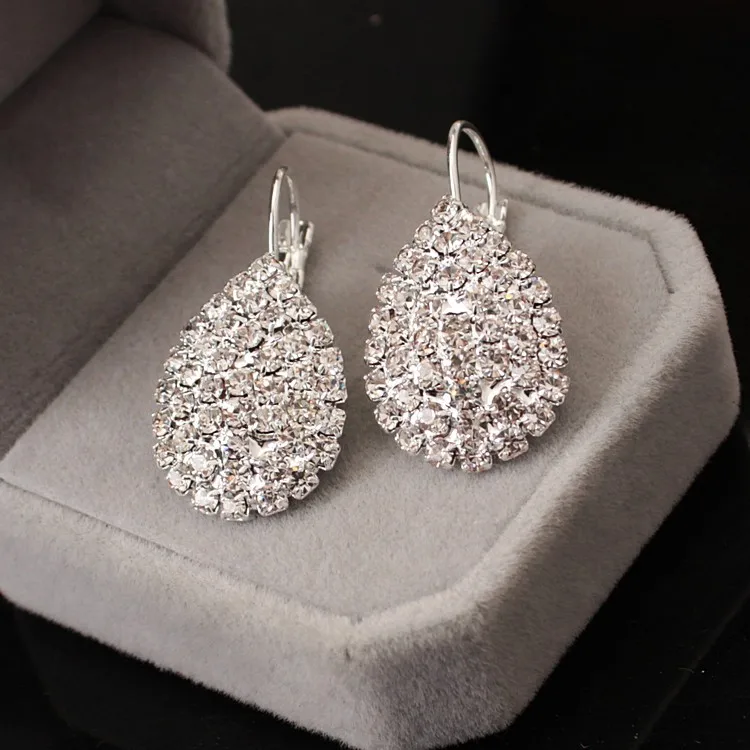 2017 Women Boucle D\'oreille Crystal Jewelry White silver Dazzling Cubic Zirconia Rhinestone Wedding Earrings Stud Brincos