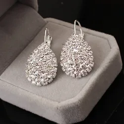 2017 Women Boucle D'oreille Crystal Jewelry White silver Dazzling Cubic Zirconia Rhinestone Wedding Earrings Stud Brincos