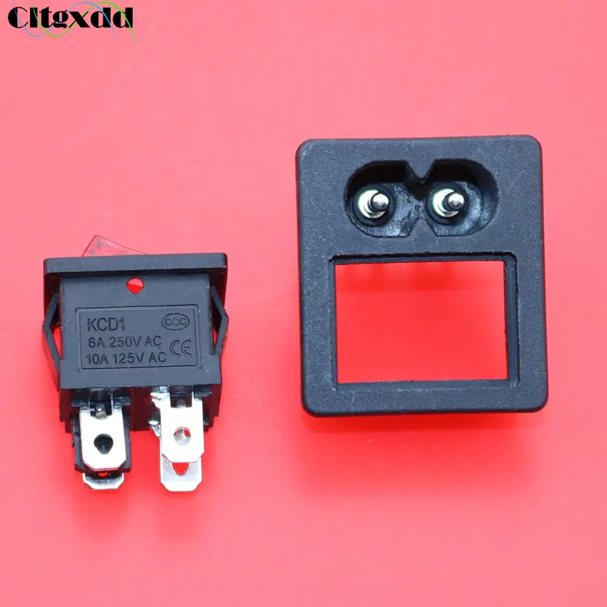 cltgxdd AC 2.5A 250V IEC 320 C8  Power Cord Inlet Socket receptacle With ON-OFF Red Light Rocker Switch for Computer Amplifier