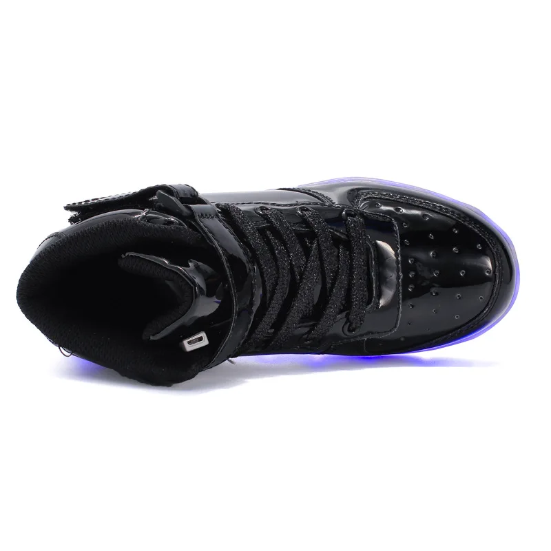 7ipupas Mirror Black high-top kids shoes 25-42 casual Classic led sneakers Colorful lamp Durable Luminous sneakers for boys girl