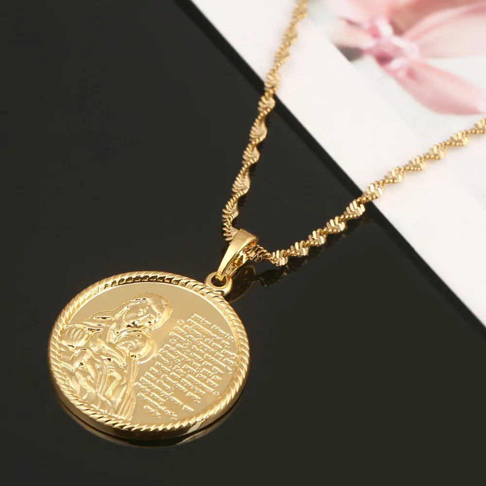 Religious Jewelry Gold Color Virgin Mary Pendants Necklaces Chain Women Christianity Jewelry Medal Pendant