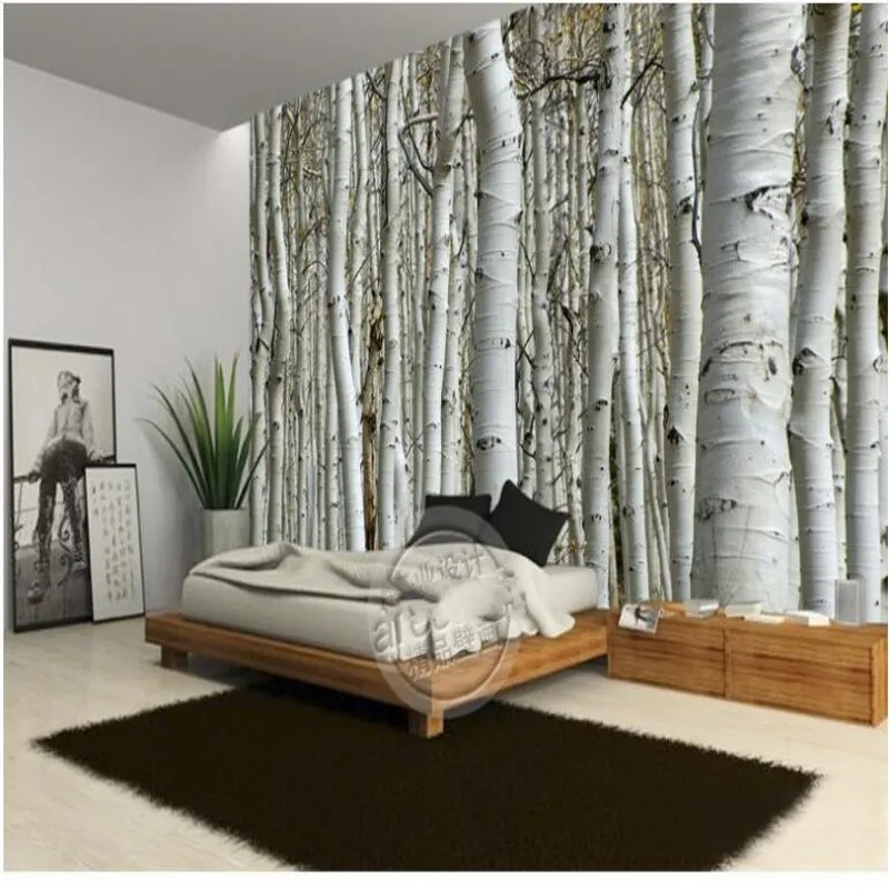 wellyu Custom large fresco high-end atmospheric birch woods shocked 3D TV backdrop non-woven wallpaper papel de parede