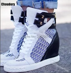 Wedges Shoes Women Platform High Heels Shoes Casual Sport Style Lace Up Rivet Decoration Cutouts Meshes Breathable Straps