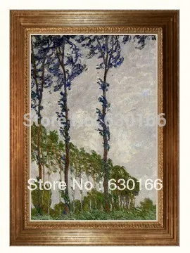 Handpainted Oil Painting Wind Effect, Poplars Series, 1891 Claude Monet's Oil Reproduction for Living Room