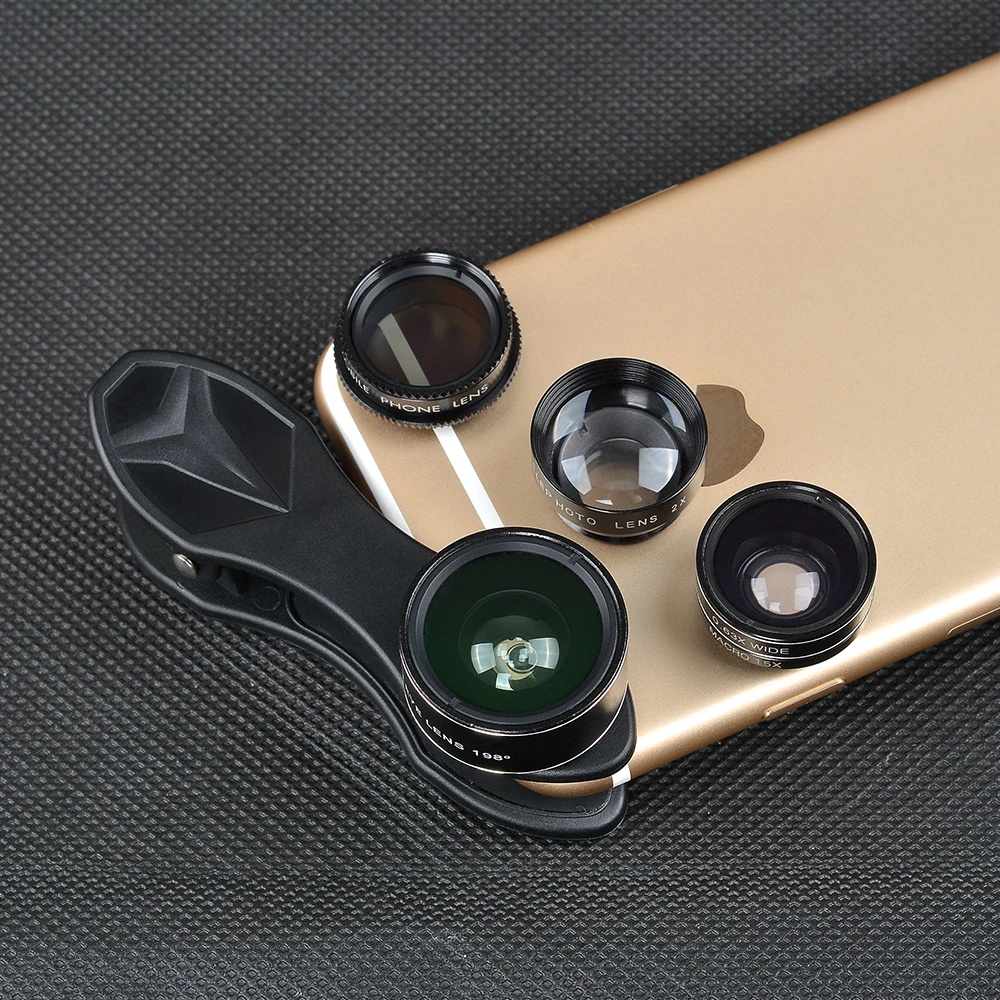Universal clip 5 in 1 0.63X Wide Angle+Macro+FishEye+2X Telephoto +CPL lens Camera Lens lente para for iPhone 6 plus xiaomi DG5H