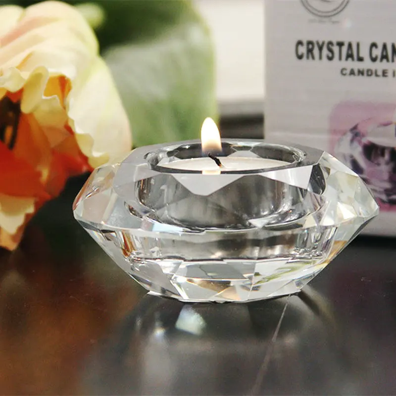 Clear Crystal Glass Candlestick Diamond-shaped Candle Holder For Candlelight Decoration Home Decoration