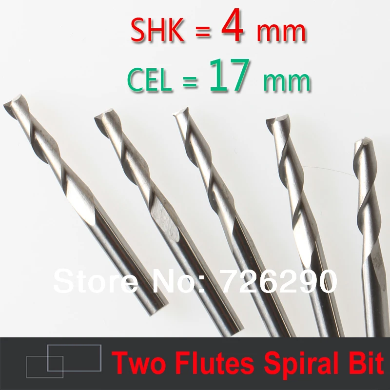 HUHAO 5pcs 4mm Shk 4mm x 17mm 2 Flutes Carbide endMill Spiral Cutter Wood Router Bit Tools for CNC Machine Cutting