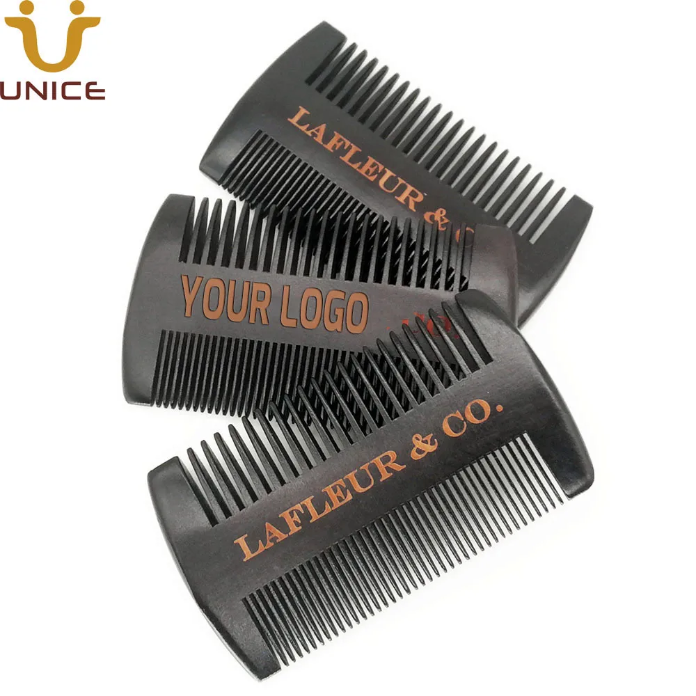 100 Pcs/Lot Dual Action Fine & Coarse Tooth Black Beard Combs Wooden Custom LOGO For Men Hair Beard Care