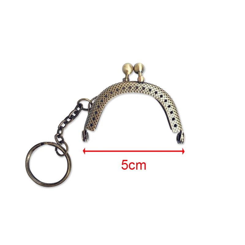 10Pcs 5cm Metal Purse Frame Antique Bronze Coin  Handle With Keyring Kiss Clasp Lock  Bags Hardware for Clutch  Accessories