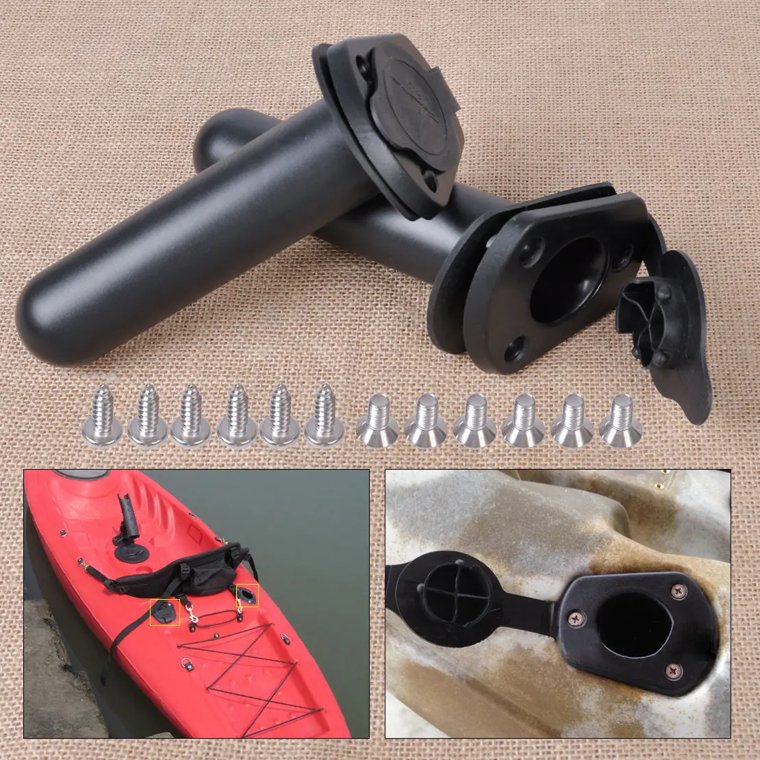 Set of 2 Flush Mount Fishing Boat Rod Holder Bracket With Cap Cover Kayak Accessory Fishing Rod Holder