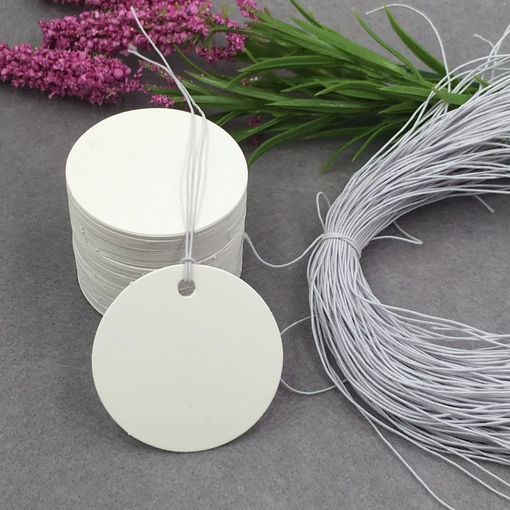 

200pcs 4cm round White Paper Gift Tags+200pcs Rope Blank Handmade Hang Tags/Price Tags, Paper packing labels