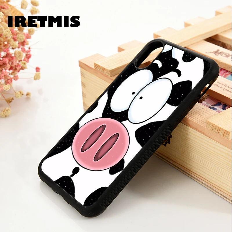 Iretmis 5 5S SE 6 6S Soft Silicone  phone case cover for iPhone 7 8 plus X Xs 11 Pro Max XR Cow face cute animal spot dot print