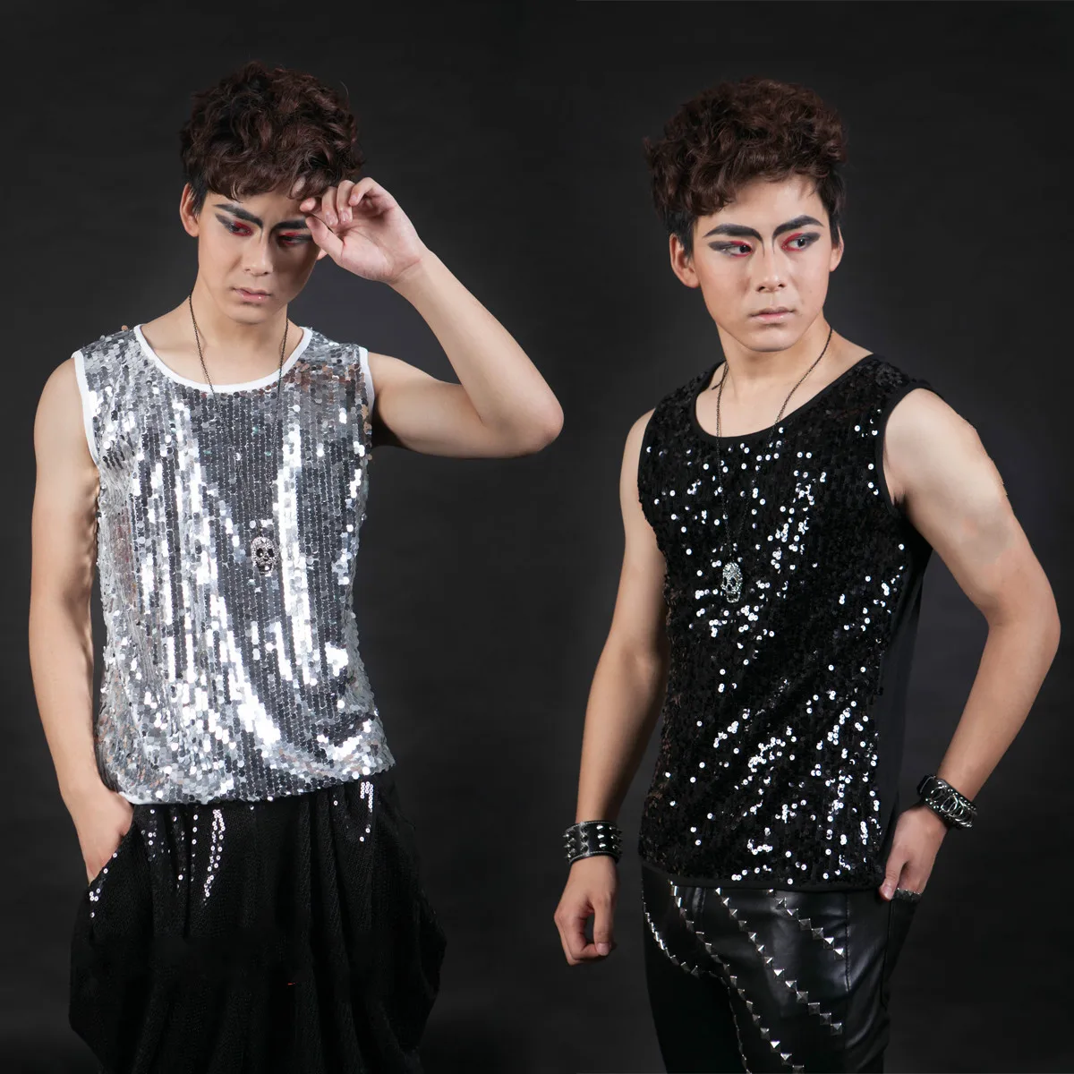 Tide men's nightclub male male DJ Slim model stage male T station vest performance clothing stage fashion