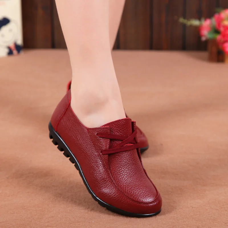 Women Flats Genuine Leather Shoes Female Slip on Loafers Anti Slip Moccasins Casual Zapatillas Mujer 2023 Plus Size