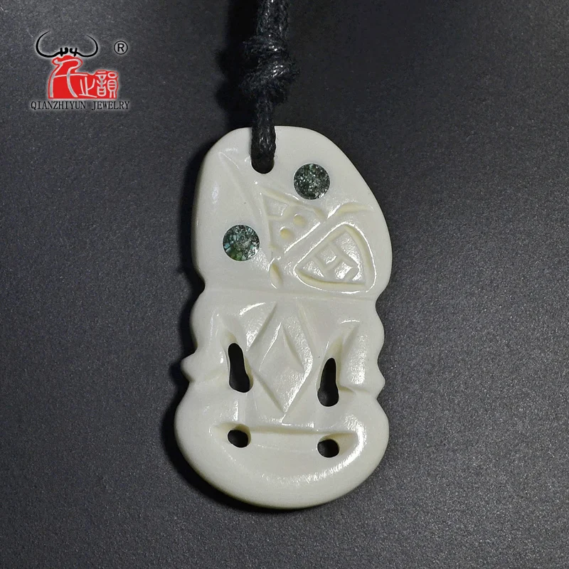 GX043 New Zealand Maori jewelry handmade-carved yak bone TIKI pendant Primitive tribes totem amulet Hawaii pendant for surfing