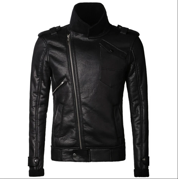 Artificial Fur Thick Warm Autumn Winter Men's Brand Fashion New Short Section Black Leather Motorcycle Jacket Slim Leather Coat