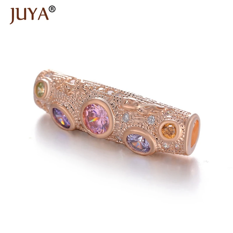 Curved Tube Beads Micro Pave CZ Cubic Zirconia Long Tube Brass Charm For DIY Bracelet Jewelry Making Spacer Beads