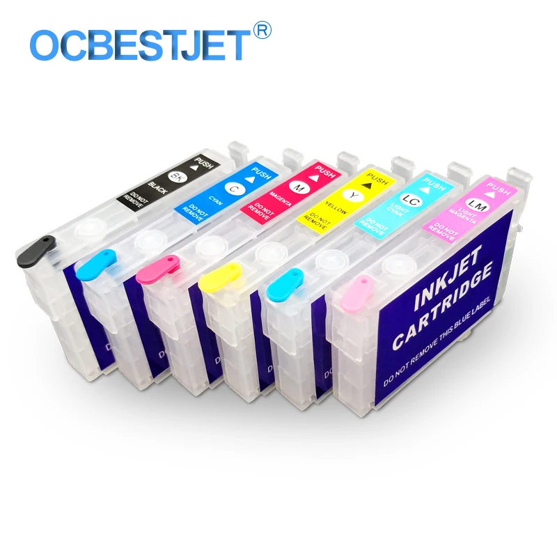 6Colors/Set T0781-T0786 Refillable Ink Cartridge With Chip For Epson Stylus Photo R260 R280 R380 RX580 RX595 RX680 Artisan 50