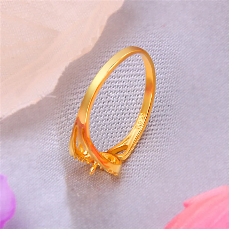 CLUCI Silver 925 Zircon Gold Pearl Ring Mounting Jewelry for Women Engagement 925 Sterling Silver Geometric Rings SR1005SB