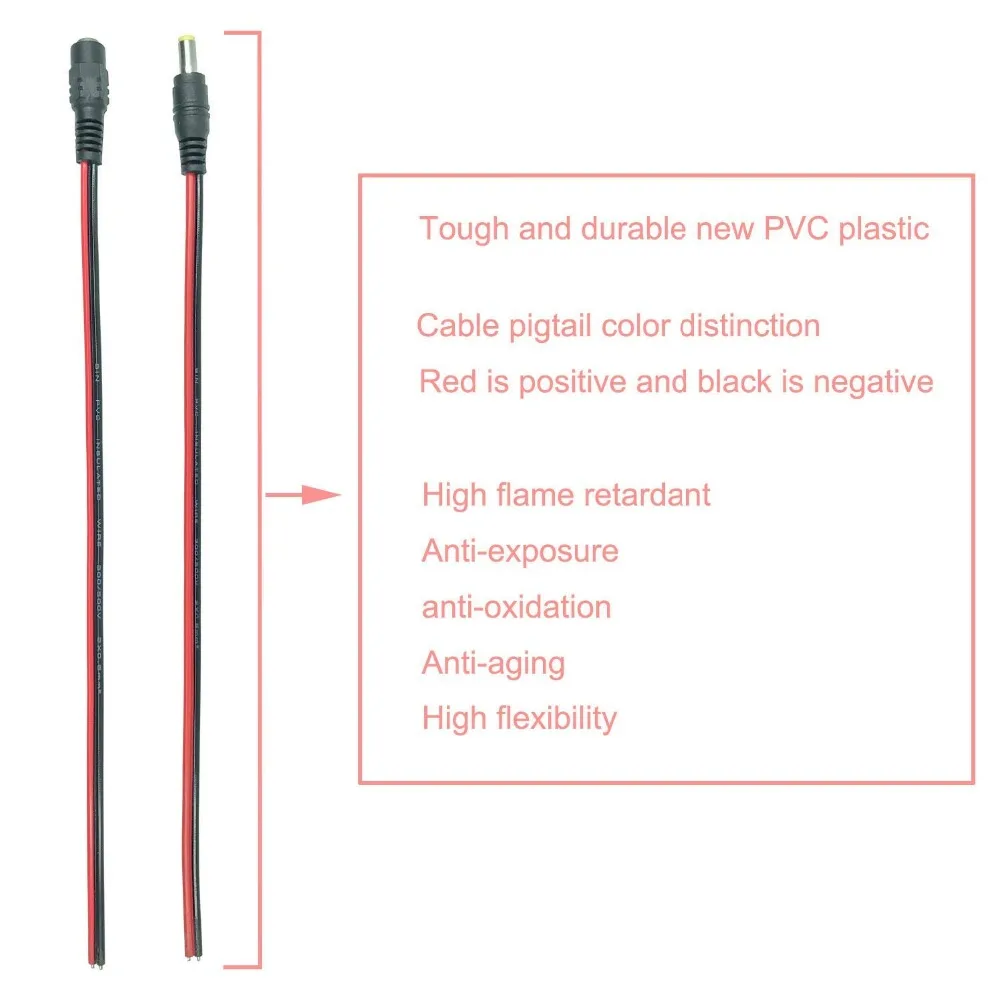 Bộ 10 Đôi Tất DC Pigtail Cable Nam Nữ 12V DC Cắm Đầu Cắm Hình Heo Camera Quan Sát Đầu Ghi Hình Camera đèn LED