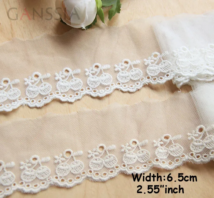 1yard Width: 6.5cm Cotton Mesh Lace Cute Cherry Design Embroidered Trimming for DIY Garment Accessories (ss-648)