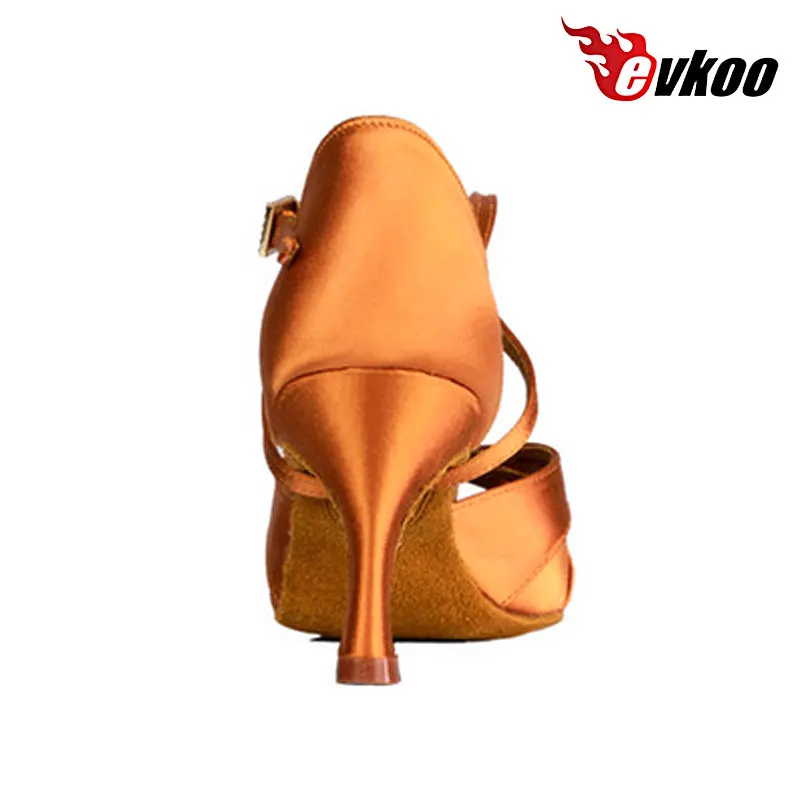 Evkoodance Customized Heel 6cm 7cm 8cm Tan Satin Soft Woman girls Soft Latin Salsa Ballroom Dance Shoes for ladies Evkoo453 shoe