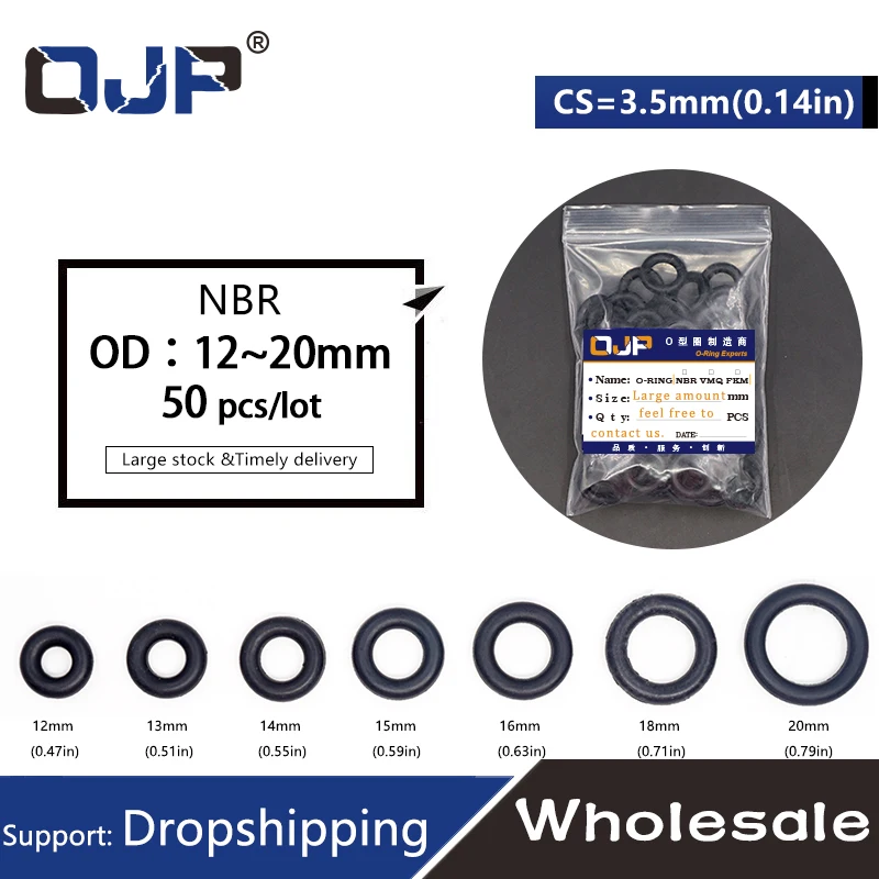 50PC/lot Rubber Ring Black NBR Sealing O Ring CS3.5mm OD12/13/14/15/16/17/18/19/20mm O-Ring Seal Gasket Sealing Washer Oil Ring