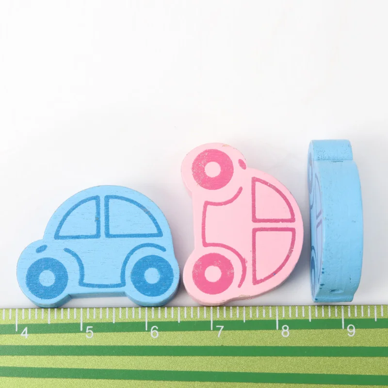 20pcs Blue and Pink Car Pattern Wooden Spacer Beads For Jewelry making DIY 25x19mm MT0822