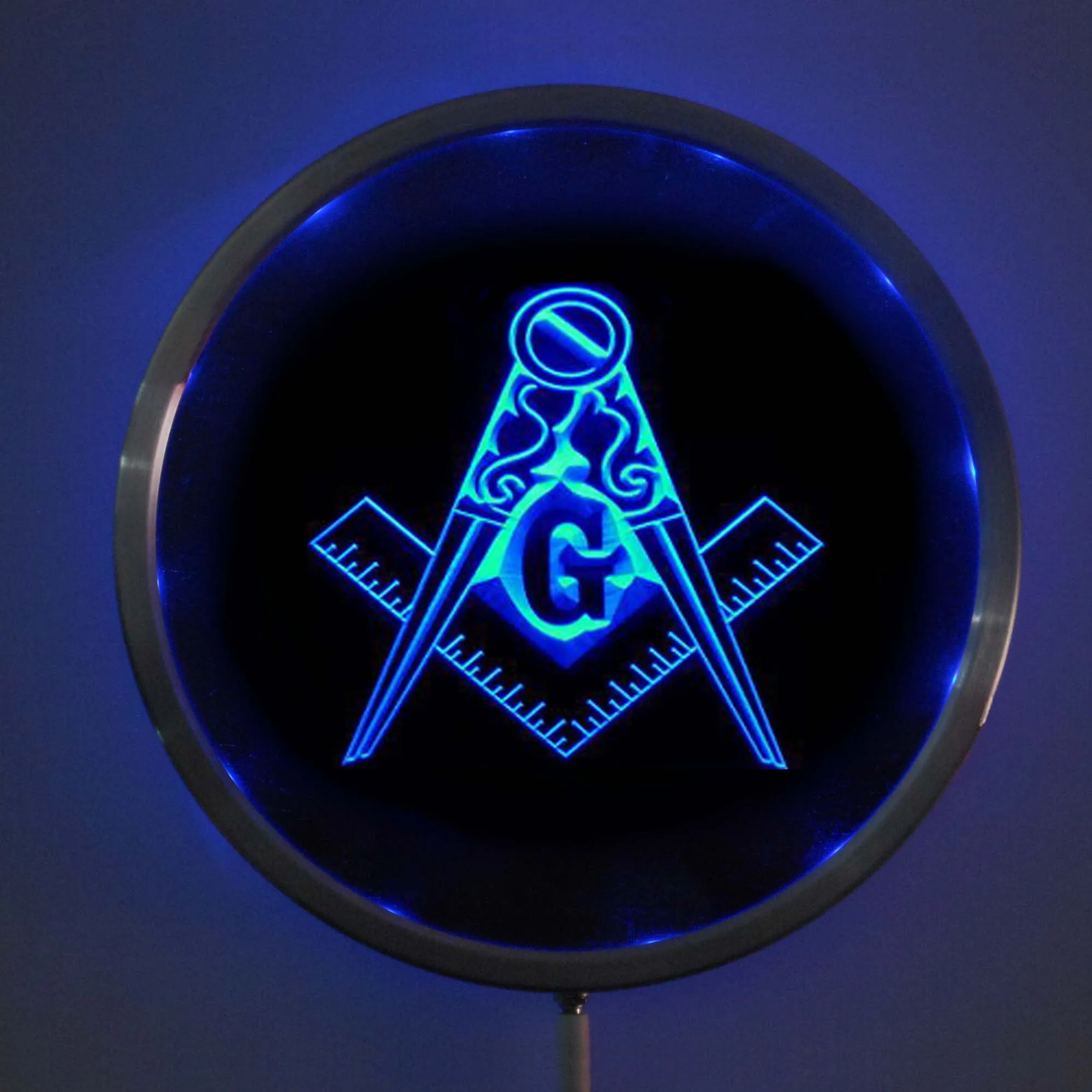 rs-0710 Masonic Mason Freemason Emblem LED Neon Round Signs 25cm/ 10 Inch - Bar Sign with RGB Multi-Color Remote Wireless