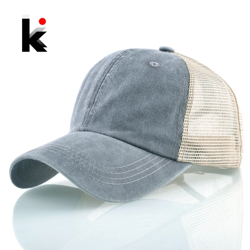 Snapback Denim Baseball Caps Men Women Solid Color Sport Hats Spring Summer Outdoor Breathable Mesh Bones Fashion Hip Hop Cap