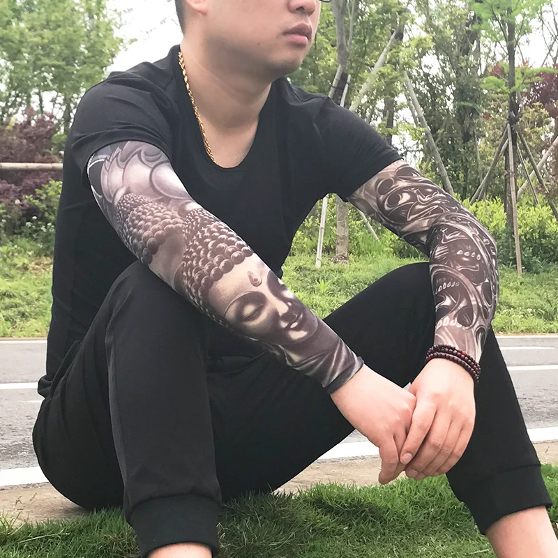 Quality Temporary Tattoo Sleeves Men Seamless Fake Tattoo Arm Warmer Stockings Elastic Tattoo Sleeves  Skins Sun Protective