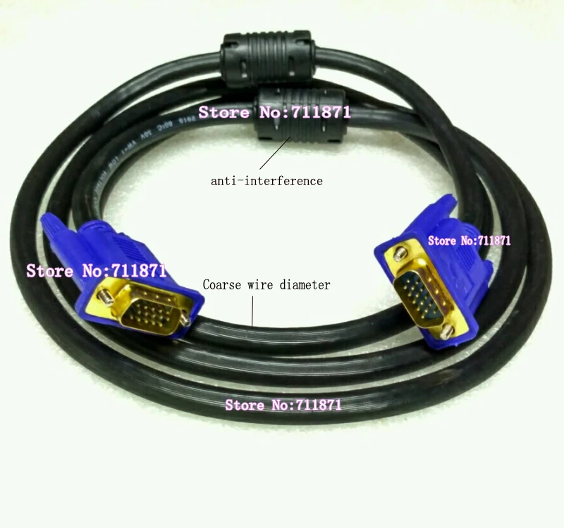 Cabo anti-interferência vga macho para macho, de cobre puro, alta qualidade, banhado a ouro, 1.8m, tamanhos 15p para 15p macho, hdb15, vga