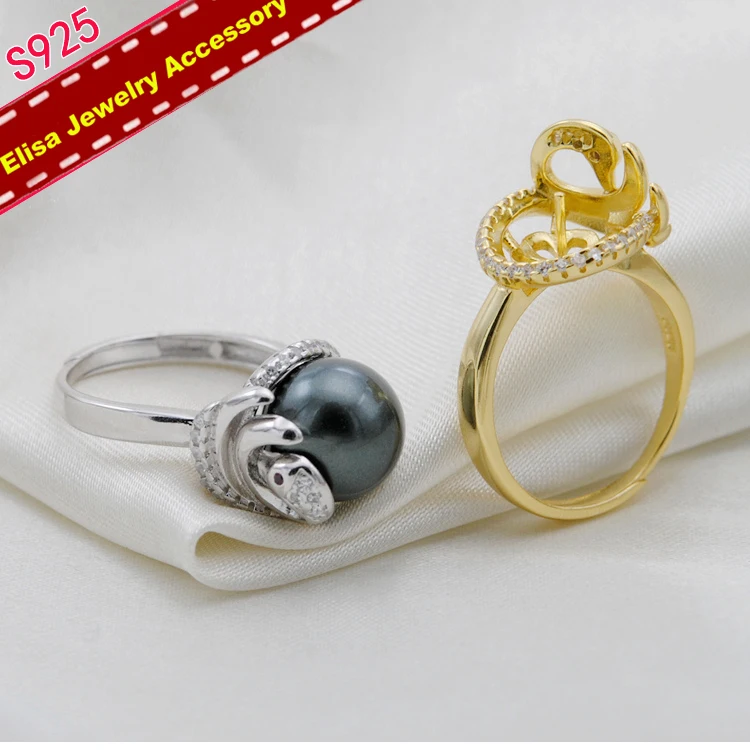 Swan Design Pearl Rings Settings S925 Sterling Silver Rings Holder Women DIY Pearl Rings Jewelry Fittings 3Pieces/Lot