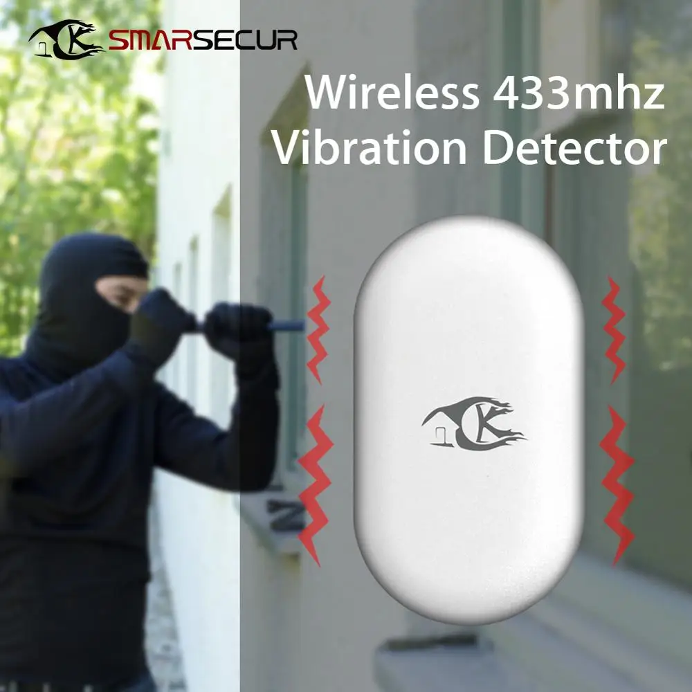 SMARSECUR 2PCS wireless 433Mhz Vibration Sensor Shock Detector for Alarm Security System