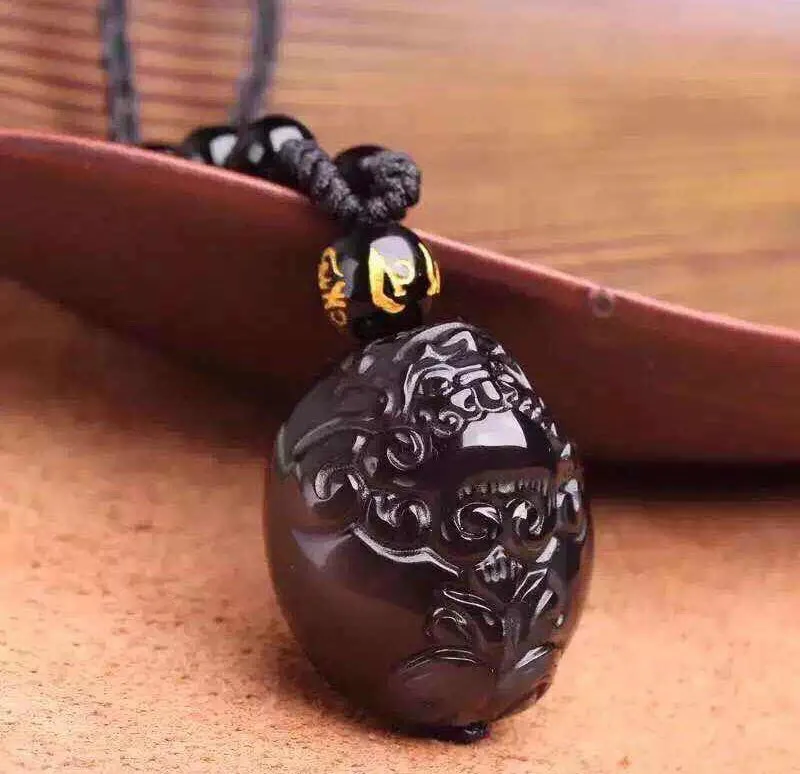 

Free shipping Free shipping Natural ice obsidian wish necklace pendant with rope wholesale