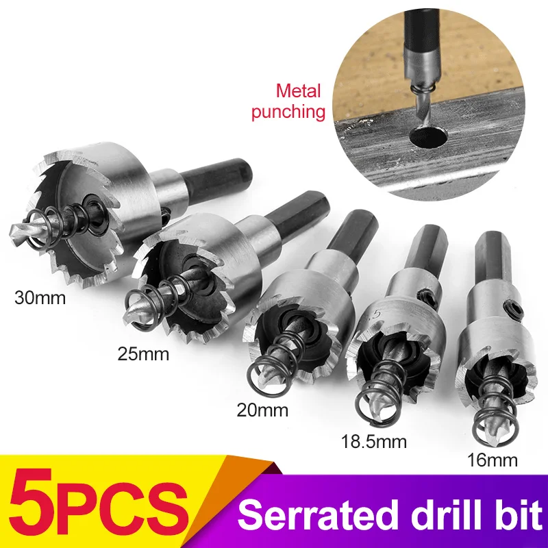 

5pcs 16/18.5/20/25/30mm Hole Saw Set High Speed Steel Core Drill Bit with L-type Wrench Woodworking Tool