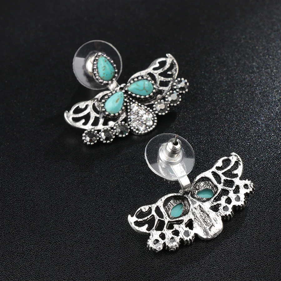 Kinel Turkish Stud Earrings For Women Blue Resin Double Sided Crystal Earring Vintage Party Female Brinco Bridal Women Bijoux