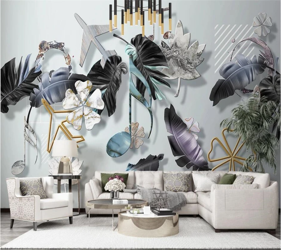 

Custom wallpaper 3d mural papel de pared Nordic modern minimalist stereo geometry tropical plant leaves TV background wall paper