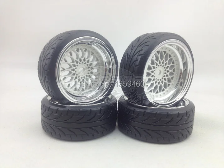 4 pz rc duri modello drift pneumatici wheel rim Y12CW 6 mm offset ( chrome + pittura bianca ) misura per 1:10 drift auto