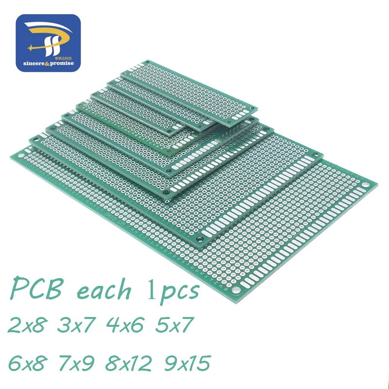 

8pcs PCB Prototype Board 2.54mm Circuit Tinned Universal Stripboard Veroboard Double Side 2X8 3X7 4X6 5X7 6X8 7X9 8X12 9X15CM