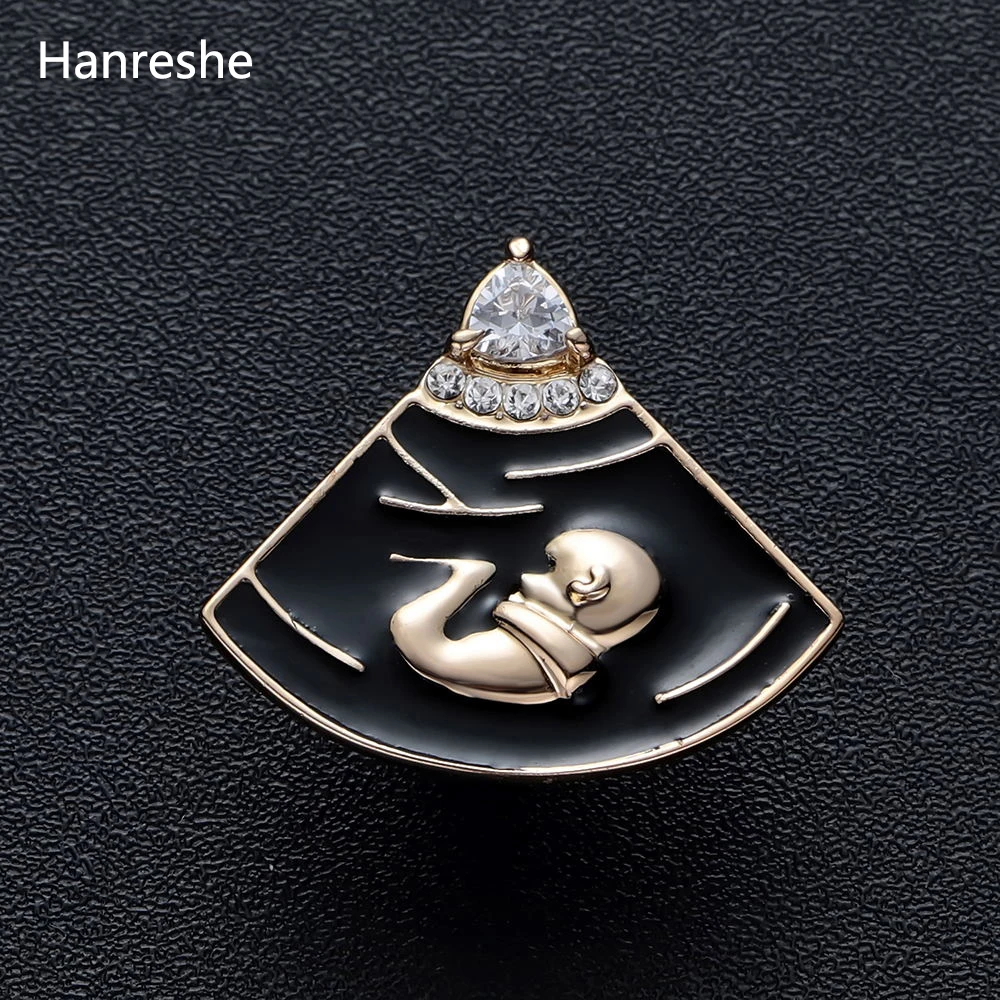 B-mode Pregnancy Shape Brooch Cute Pin Women Silver Color Crystal Jewelry Gift for Enamel Pins Medical Christmas Brooch