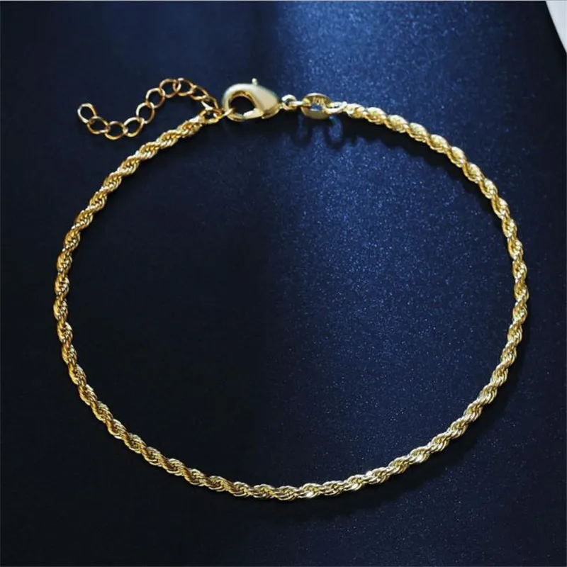 2MM Twist Chain Anklets For Women Jewelry Trendy Silver 925 Bracelets For Girl Christmas Party Accessories Female Gold Anklets