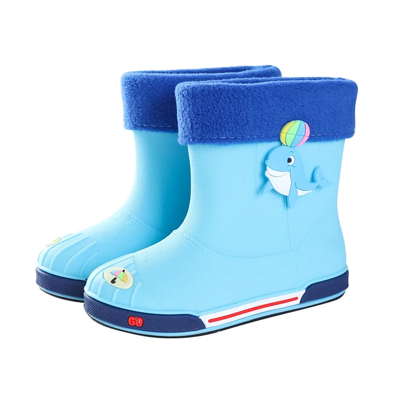 kids girls rain boots boys shoes non-slip children short rain boots baby plush velvet warm shoes waterproof cartoon water boots