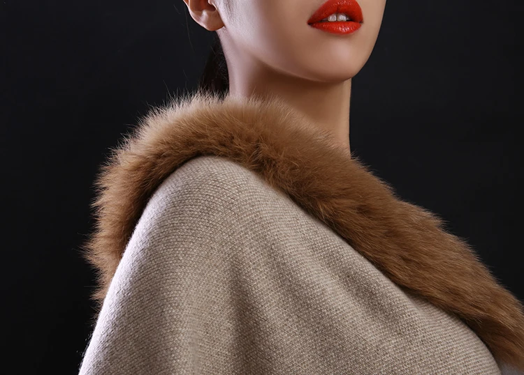 luxury shawl female ladies winter autumn spring wraps 100% pure cashmere real fox fur trim S20