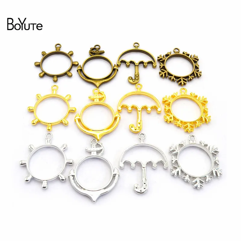 BoYuTe Wholesale Metal Alloy Anchor/Rudder/Umbrella/Snowflake Pendant Blanks Tray Bezel DIY Hand Made Jewelry Accessories