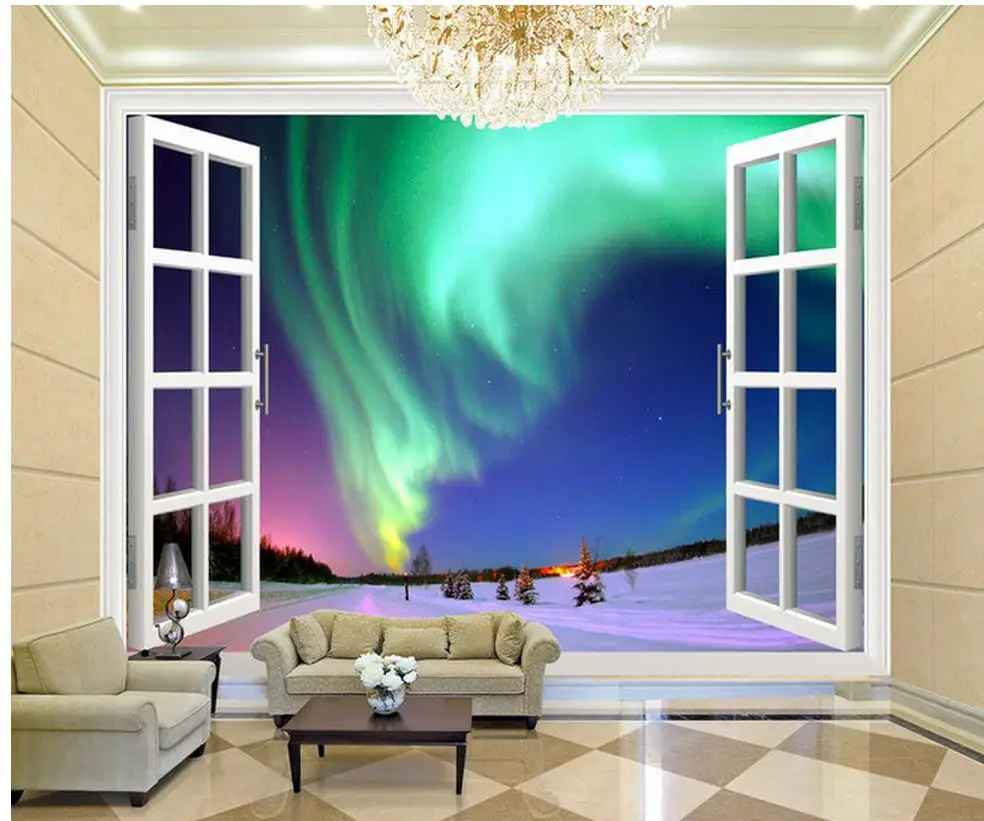 

Home Decoration customized wallpaper for walls 3D stereoscopic aurora borealis backdrop scenery outside the window wallpaper 3d