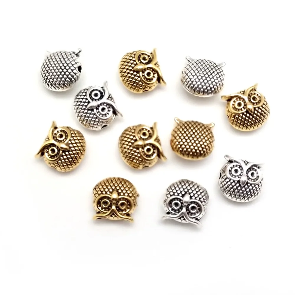 New Arrival 13x13mm Charms Owl Head Spacers Beads Vintage Silvery Alloy Beads DIY For Jewelry Making Bracelet Accessoires