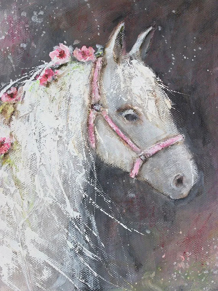 

Factory Wholesale Price Supply High Quality Living Room Wall Art Decor Paintings Beautiful Handmade White Horse Oil Painting