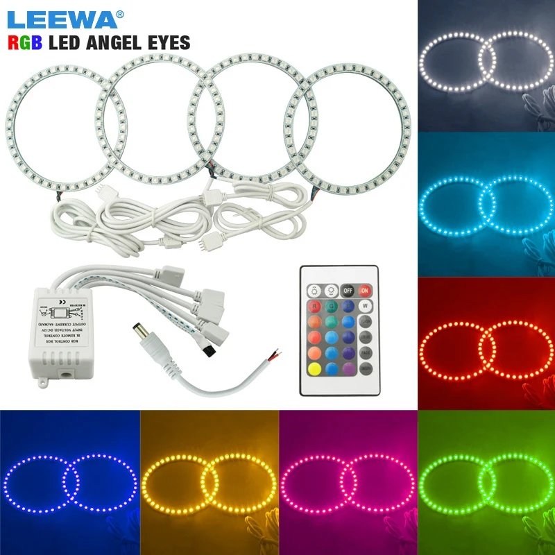 LEEWA 4X106mm COLORFUL 5050 RGB LED FLASH ANGEL EYES HALO RINGS For BMW 3 Series E46 (2Doors/ Convertible) 1999-2001 #CA4325